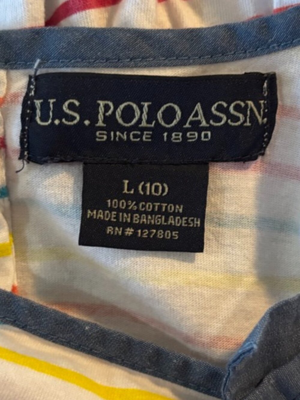 U.S. Polo Assn. Girls Rainbow Striped Cotton Dress Size Large (10) - Picture 3 of 6